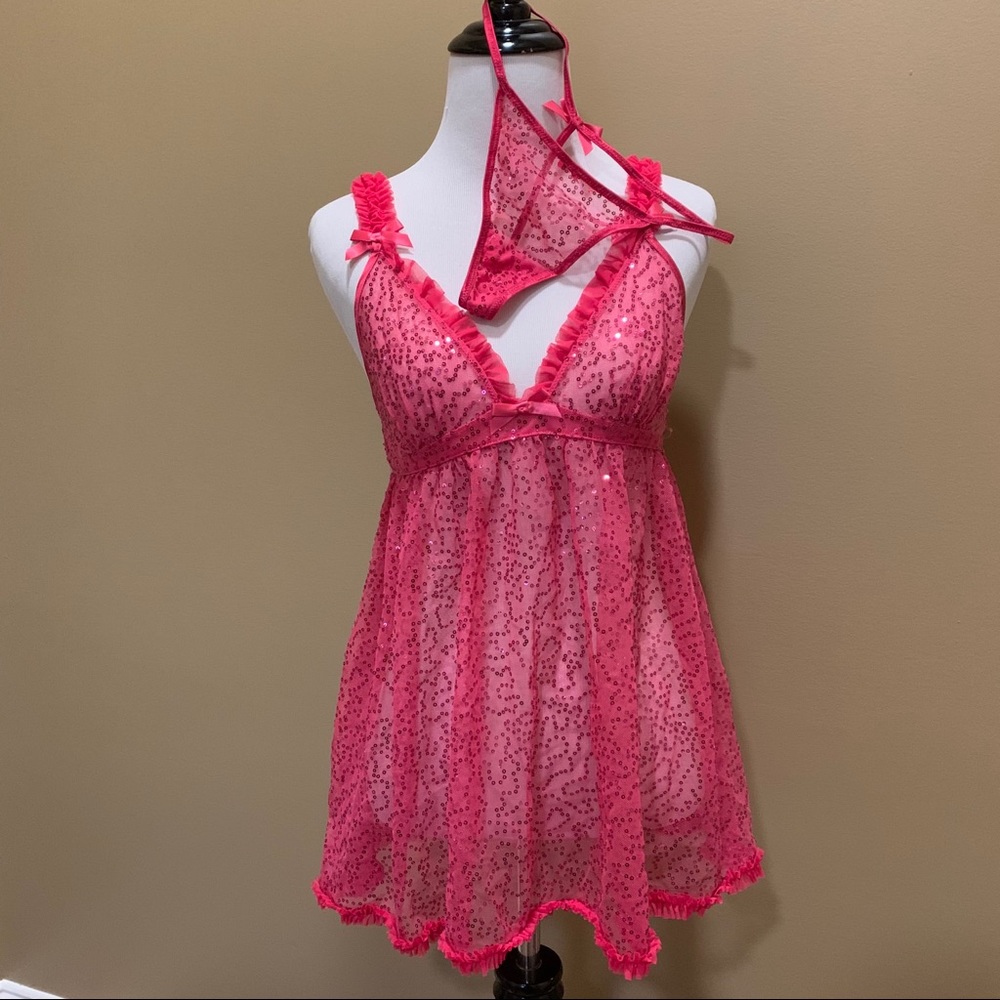 VS sexy little things pink sequin babydoll & panty